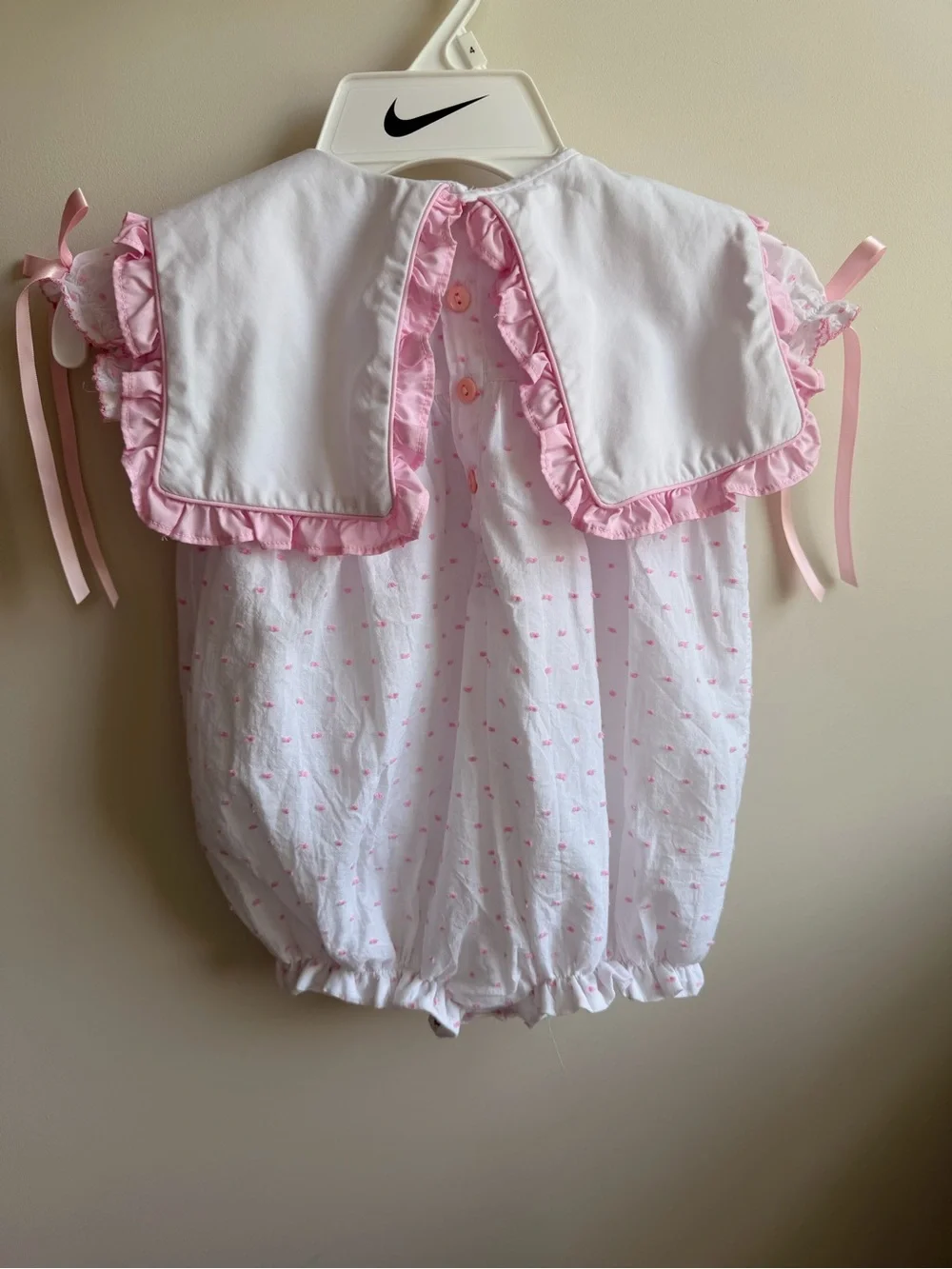 Baby Girls White and Pink Lamb Ruffle Romper